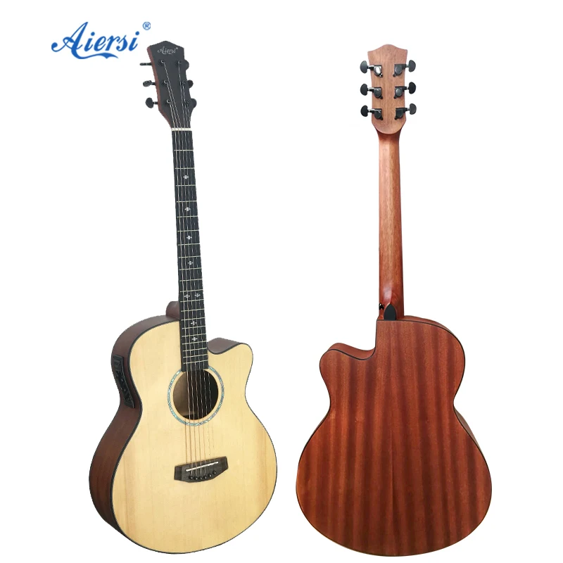 Wholesale Price Custom OEM ODM Aiersi Brand  40 Inch Solid Body Steel String Electric Acoustic Guitar with Pickup