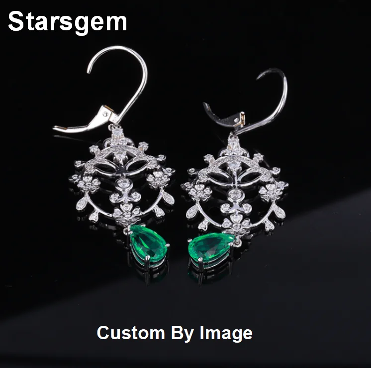 

Starsgem Chinese Style Beautiful Luxury Aretes Boucle d'oreilles Emerald Drop Earrings