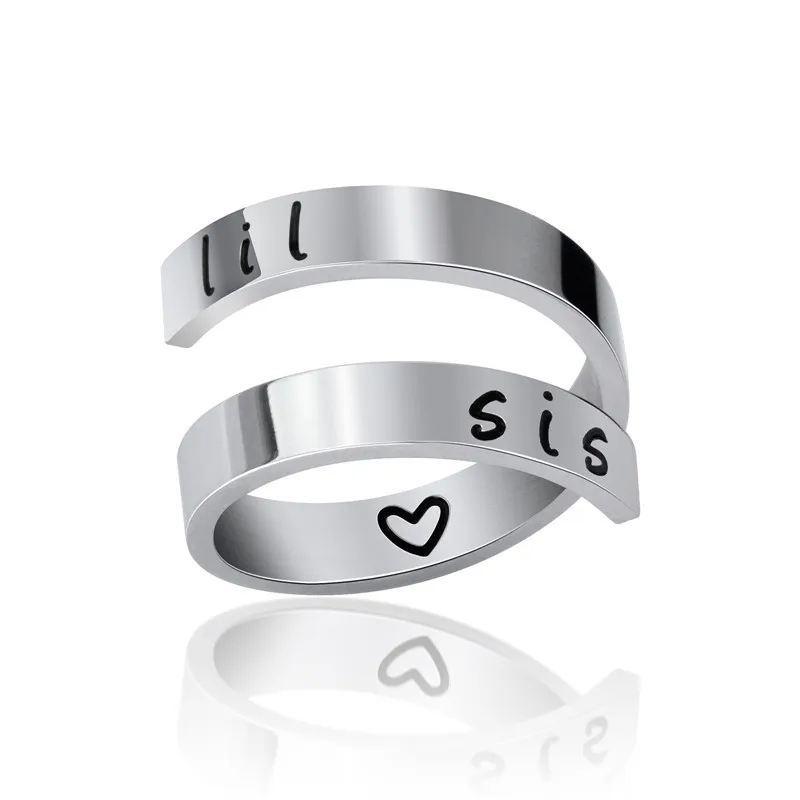 

Fashion sisters family stainless steel ring irregular double opening can be adjusted titanium steel ring jewelry ring, Silver