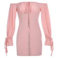 

B51110A Off shoulder lady sexy long sleeve bandage slim dress