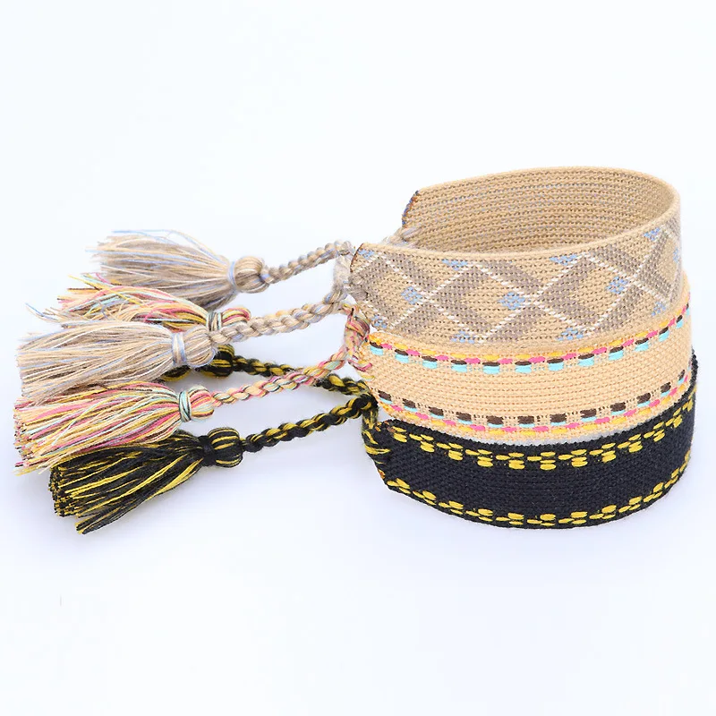 

Adjustable Bohemian Lucky Gift Knitted Friendship Beach Women Boho Handmade Jewelry Woven Hand-woven Wristband Tassel Bracelets