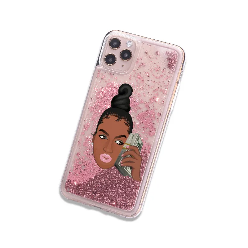 

for apple iphone xs max 11 pro se 2020 transparent quick sand phone case black girl magic make money not friend, Same as picture