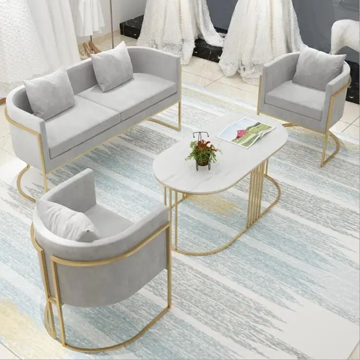 
Nordic living room fabric sofa fashion shop hospitality iron sofa, coffee shop casual sofa 