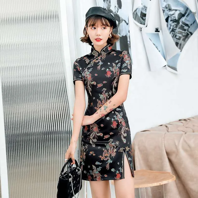 

wholesale Chinese traditional Qipao fashion cheongsam dress with Sabrina pattern prom dress for women