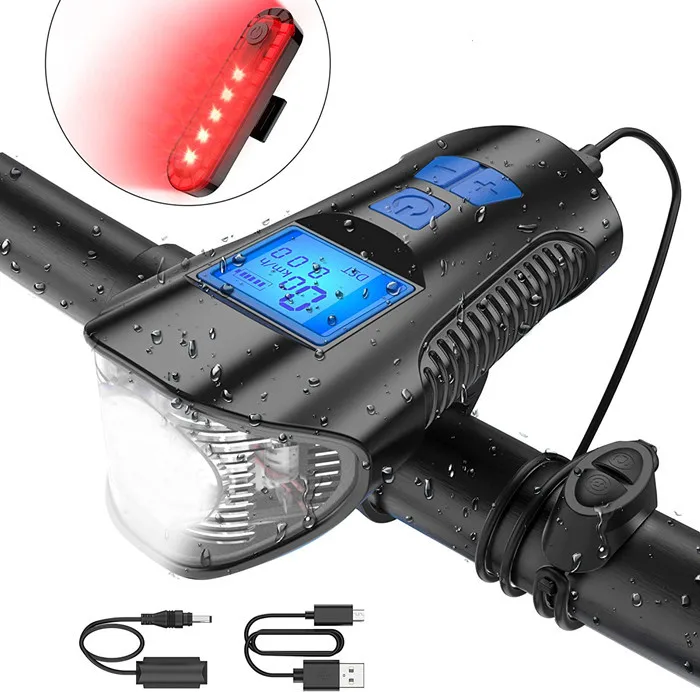 

USB Rechargeable Bike Light Set,Ultra Bright 300Lumens LED Bicycle HeadLight Back Rear Light Combo