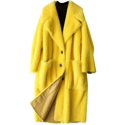 

2021 Italy Style Teddy Design Women Oversize Long Warm 100% Real Sheep Lamb Fur cashmere Coat
