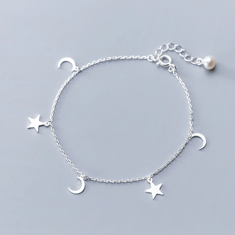 

S3027 Summer beach S925 silver anklet female fashion pearl charm lovely stars and moons anklet foot jewelry