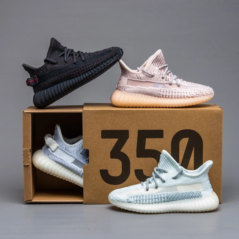 

Hot Selling High Quality Fashion Children Casual Sports Sneakers Kids Shoes Yeezy 350 v2, White+grey blue+grey black+grey