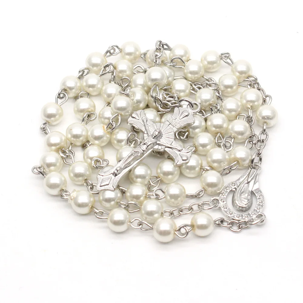 

6mm white Glass Pearl Beads Catholic Rosary for wedding gift