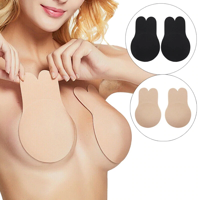 

2pcs/1 Pair Rabbit Ear Reusable Silicone Bust Nipple Cover Pasties Stickers Breast Adhesive Invisible Bra Lift Tape