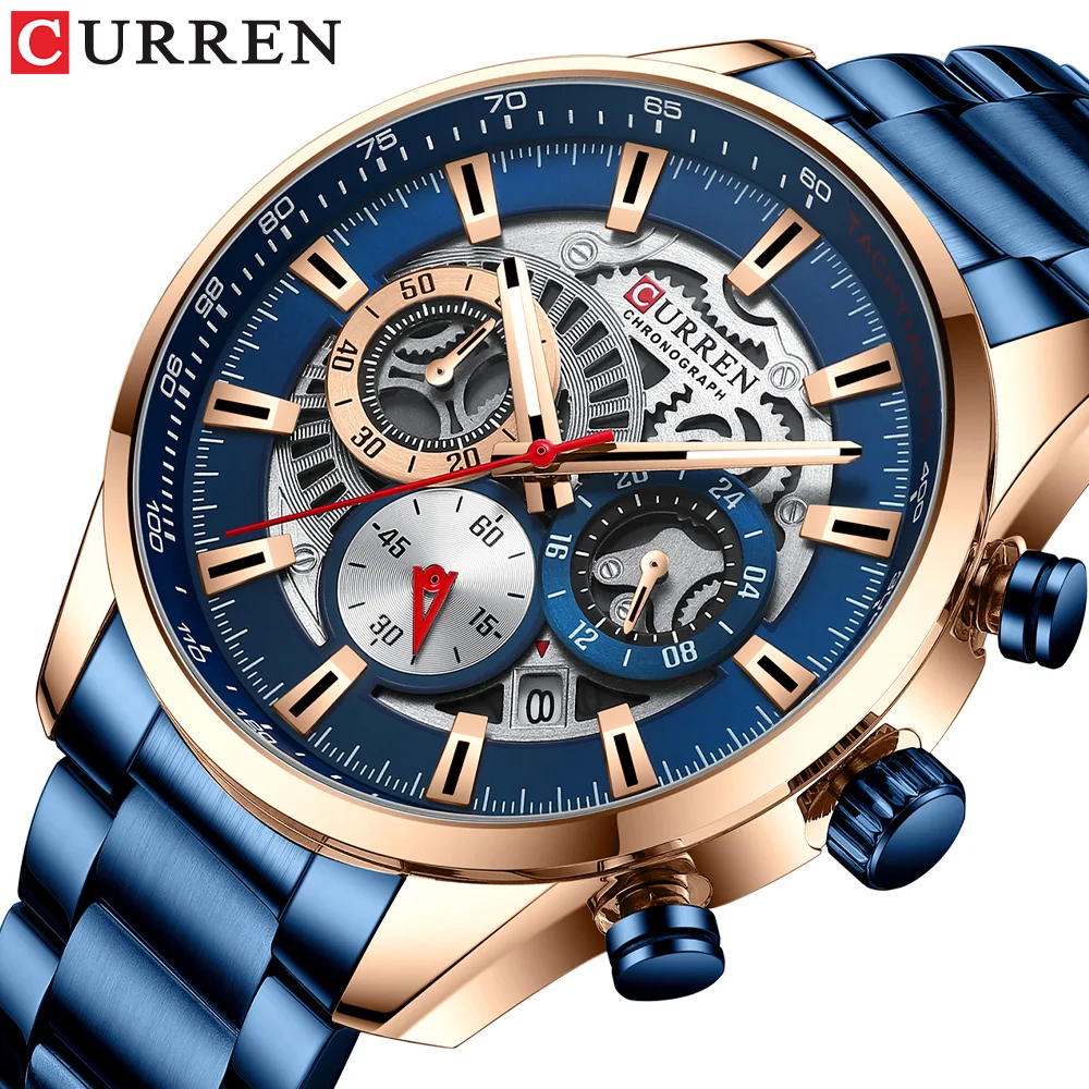 

CURREN 8391 Mens Quartz Watch Luminous Hands Sport Casual Chronograph Clock Stainless Steel Watches For Men, As pictures