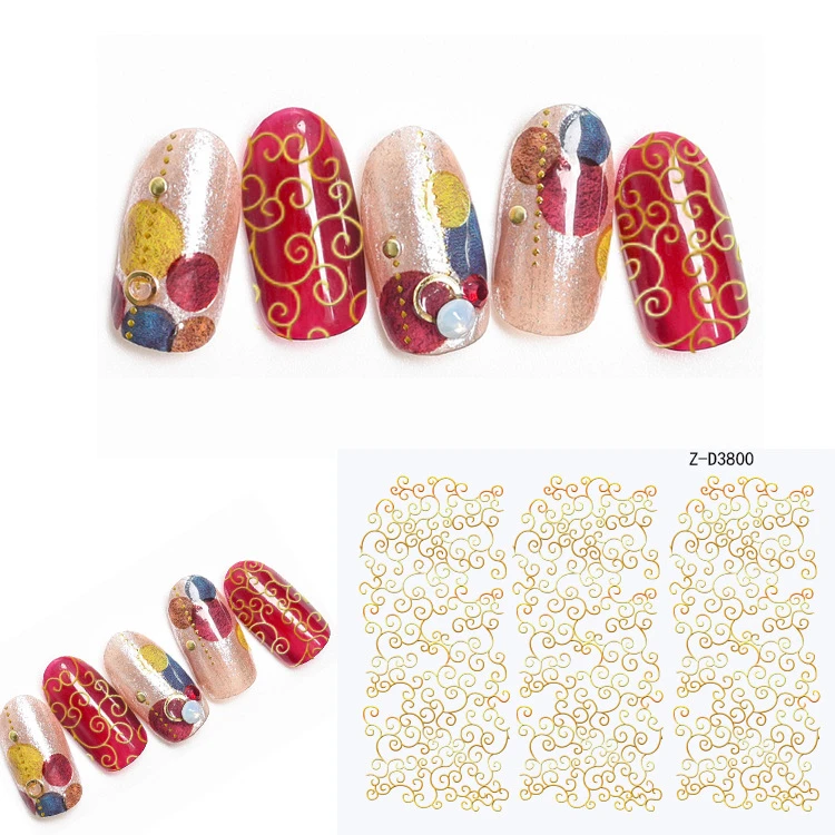 

Latest Design Decoration Art Decals Gilded Edge 3D Nail Paste Stripe Line Luxury Gold Nail Foil And Stickers