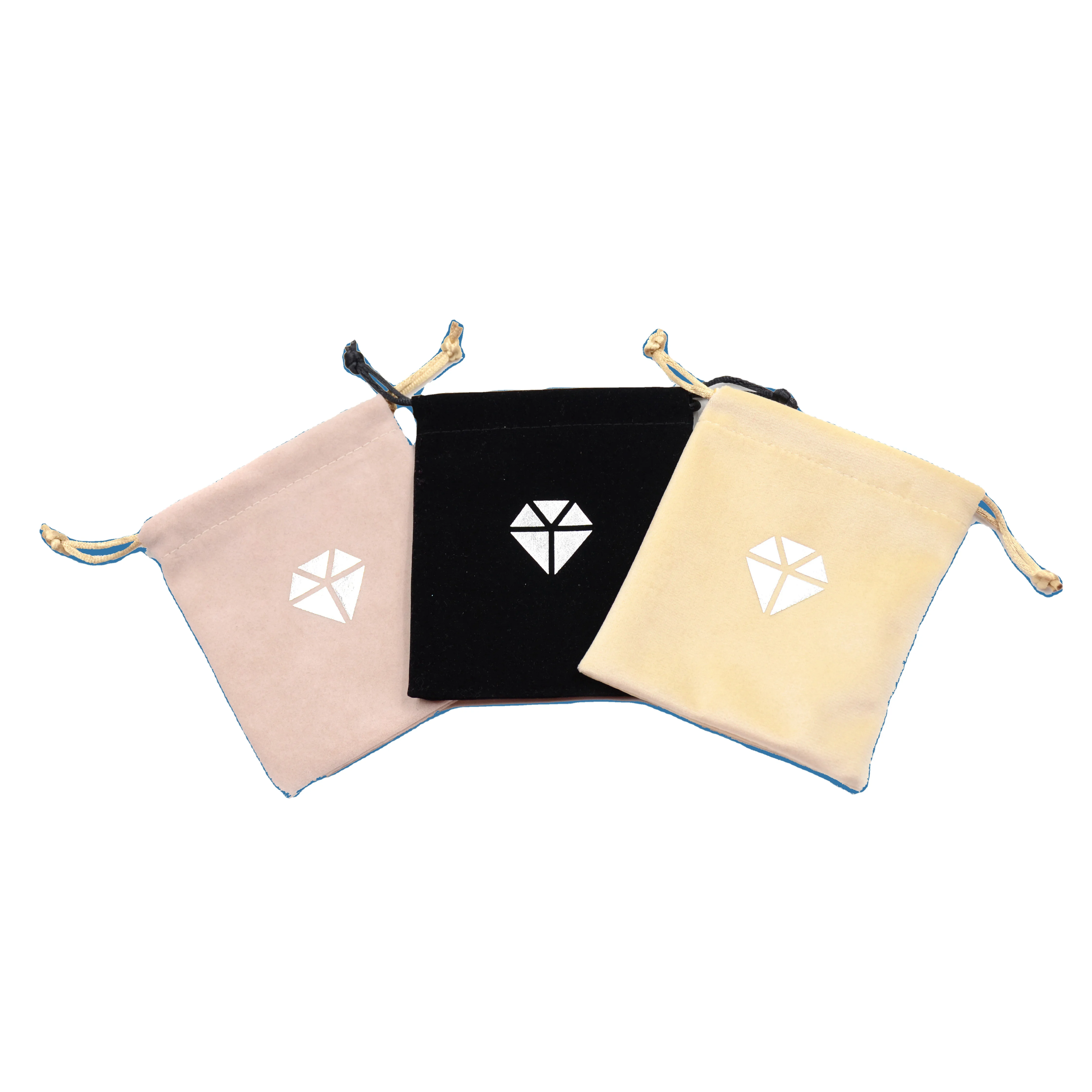 

Personalized print logo colorful small velvet drawstring jewelry pouch bag, Black, blue, green, grey, pink, white, yellow, etc