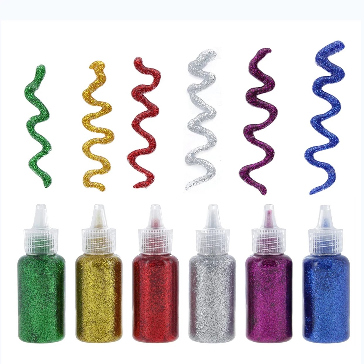 Glitter Glue for Crafts in Bright Classic Colors: Silver, Red, Green, Blue,  Purple & Gold Glitter Glue Washable & Non-Toxic Used for Gluing, Drawing