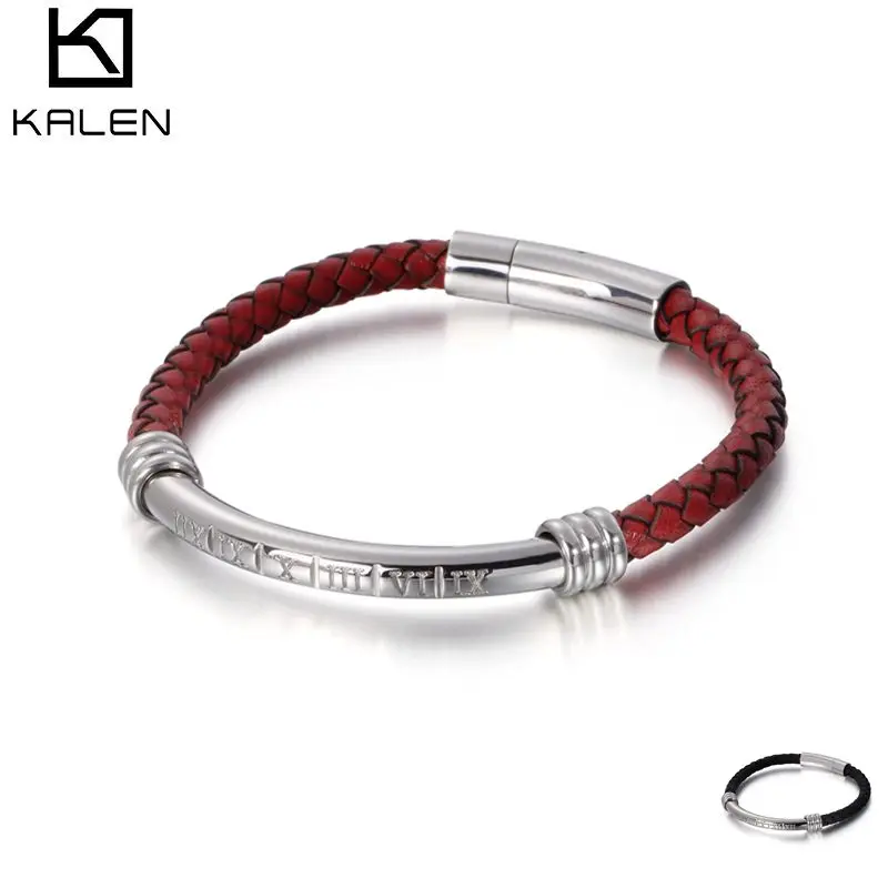 

KALEN Roman Numerals Braided Leather Mans Bracelet