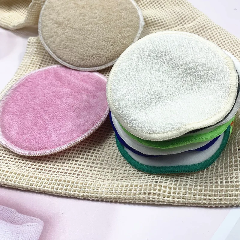 

Amazon Hot Sell Private Lable Bamboo Cotton Round Face Reusable Make Up Pad Washable Makeup Remover Pads With Bamboo Box, Customized color