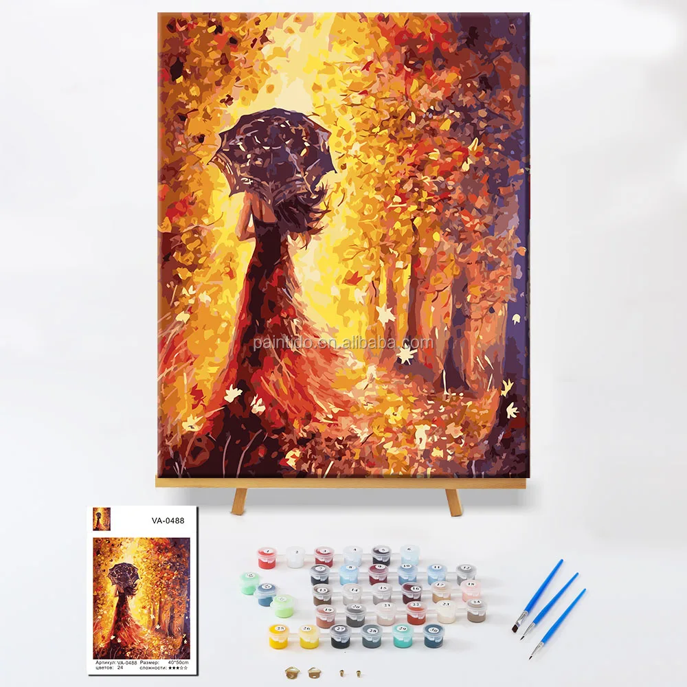 

Paintido Autumn Landscape Beautiful A walk Girl DIY Painting By Numbers Kits