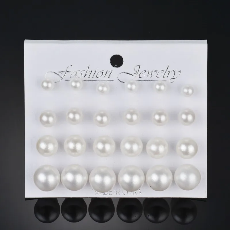 

2019 New Fashion 12 pairs/set White Simulated Pearl Stud Earrings For Women Jewelry Accessories