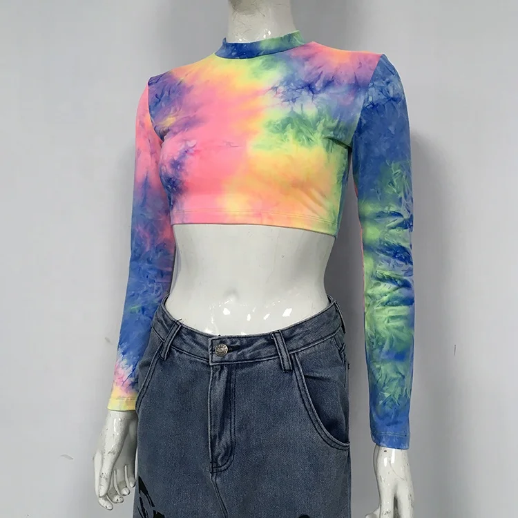 

Wholesale Tie Dye Long Sleeve Crop Top Women, Customized color