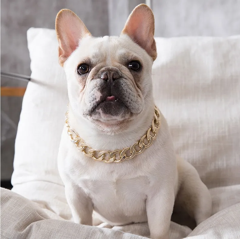 

luxury fashion high quality designers personalized big gold metal pet accessories pitbull dog Leash chain Collars, Black,gold, custom