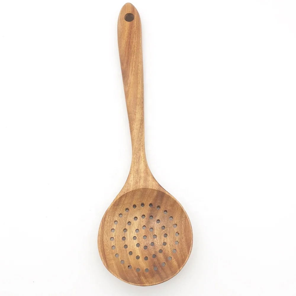 

wholesale customised serving kitchen cooking wooden spoon scolander, Natural