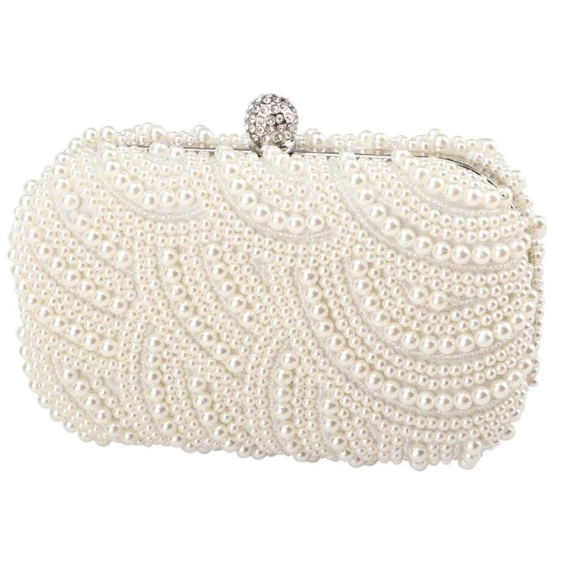 

Fashion handmade party white white black beaded purse pearl clutch bag, White,black,silver, champagne, dark gray