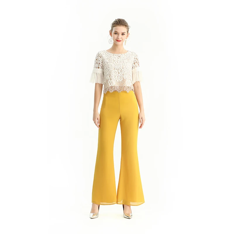 

P159-2 Spring Summer Fall Winter High Quality Fashion Elegant Women Formal Business Bottoms long flare chiffon Pants Trousers