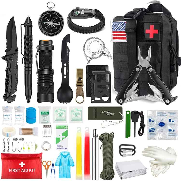 

Camping Hiking Emergency Equipment Tactical Survival Rescue Kit First Aid Kit Outdoor Survival Kit, Khaki/black