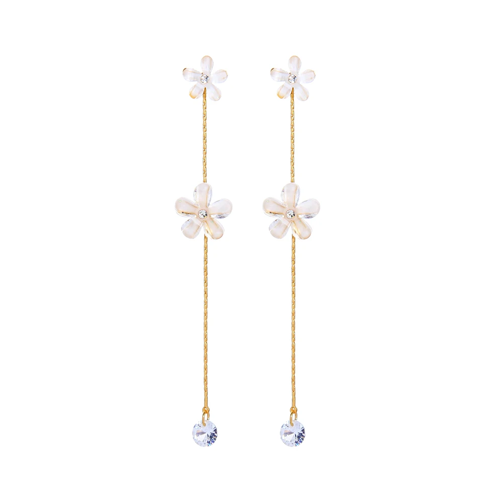

1219 Cubic Zircon Czech Crystal Rhinestone Korean Fashion Double Flower Dangle Luxury Designer Diamond Earrings Jewelry