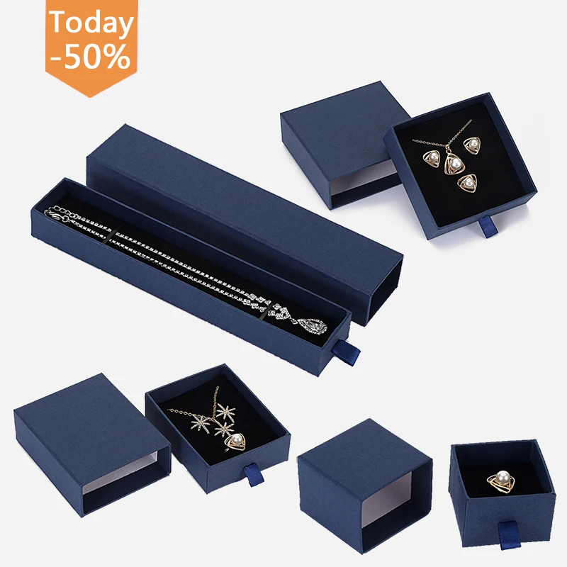 

Wholesale Thick Black Paper Necklace Ring Earring Bracelet Jewelry Packaging Box Custom Jewelry Box Drawing Package