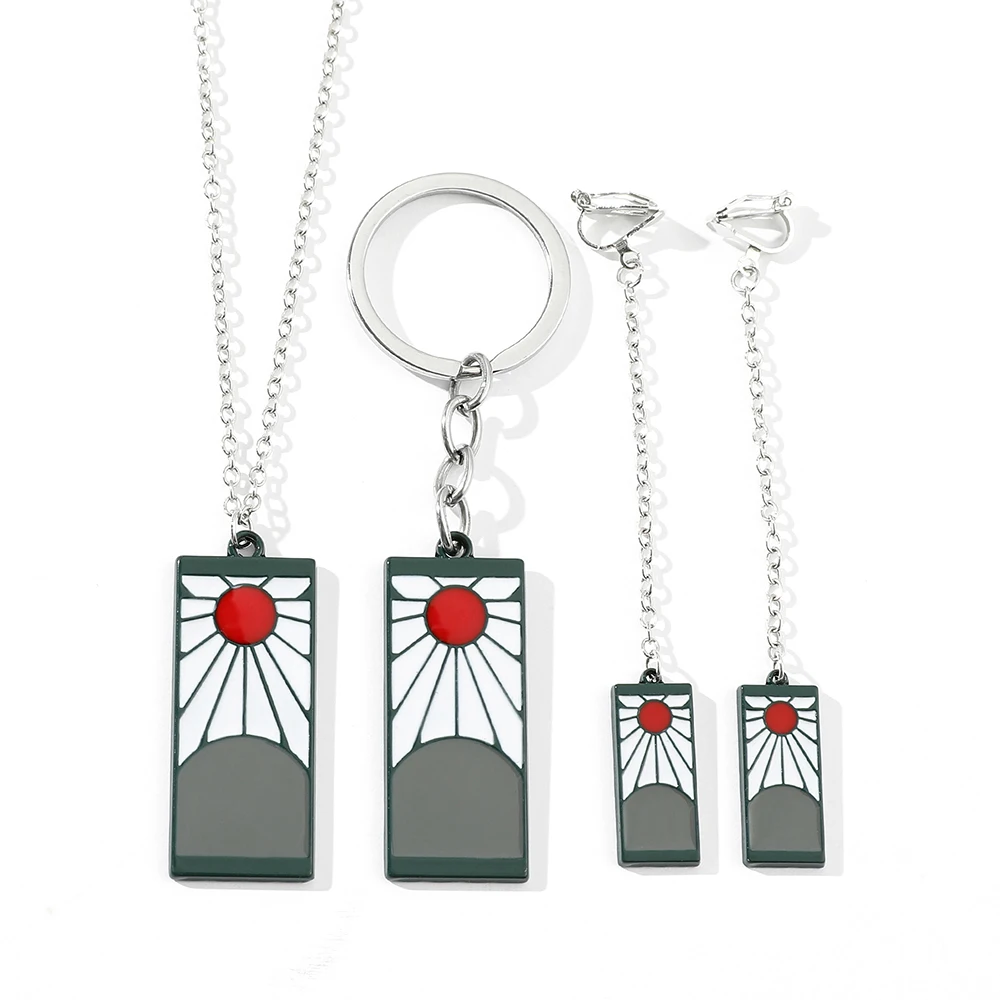 

Japan Anime Demon Slayer Kimetsu No Yaiba Cospaly Necklace Earrings KeyChains Set For Women