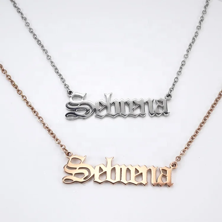 Fashion Old English Font Nameplate Pendant Alphabet Letter 18k Gold Plated Silver Stainless steel 316 Personalized Name Necklace