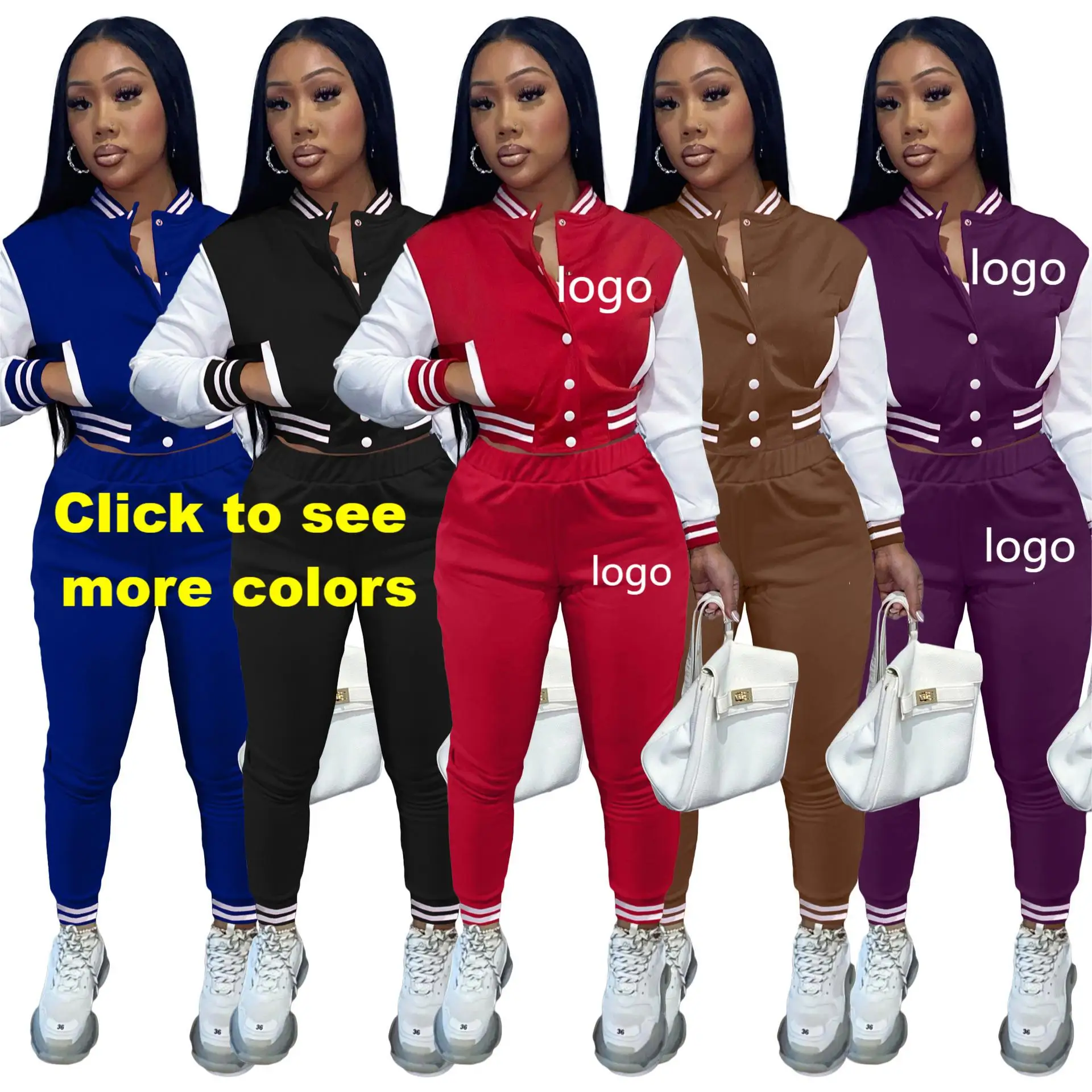 

2022 high quality two piece set women clothing letterman varsity jackets women custom baseball tracksuit sweatsuit set, Picture color