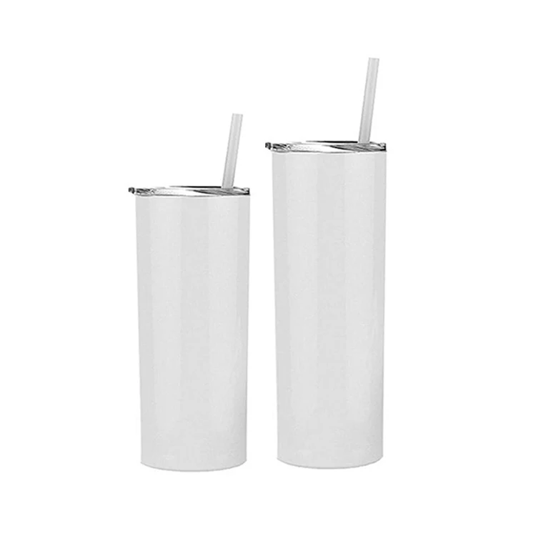 

Amazon Top Seller 20oz Skinny White Straight Sublimation Blanks Water Bottles Stainless Steel Tumblers Mug Cup With Straw