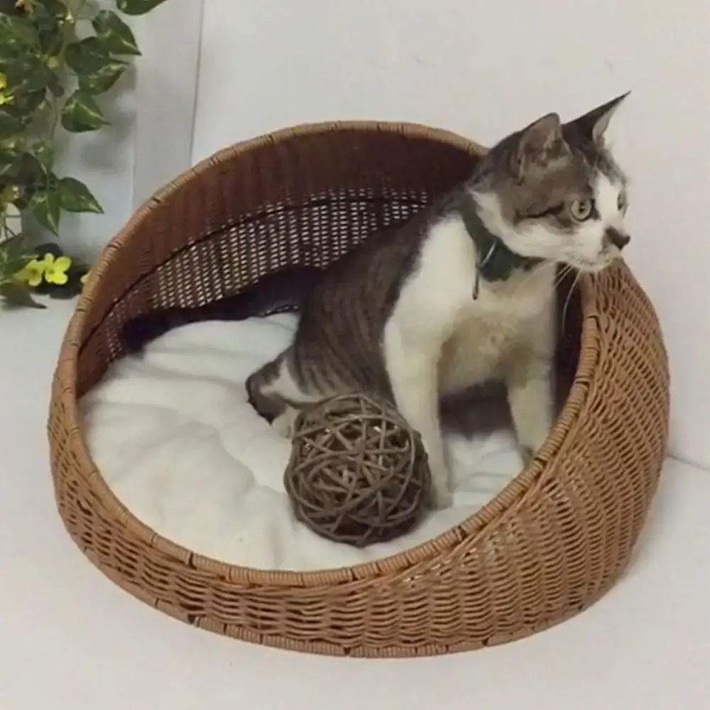 

High Quality Wholesale Luxury Handmade Plastic Rattan Comfortable Oval Shape Pet House & Cat Bed