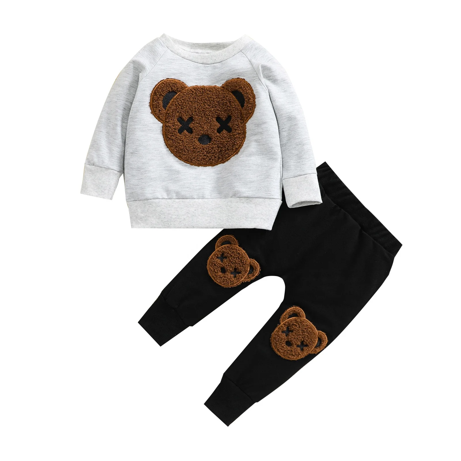 

2021 Autumn Winter Kids Clothes Cartoon Bear Printed Long Sleeve Pullover Sweatshirt Tops Pants 2PCS Baby Boys Clothing Sets