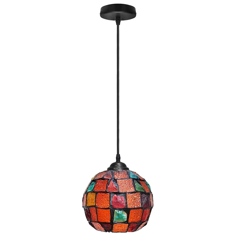 Vintage Hanging Stained Glass Ceiling Light Shade Pendant Mosaic Style Multi Colour