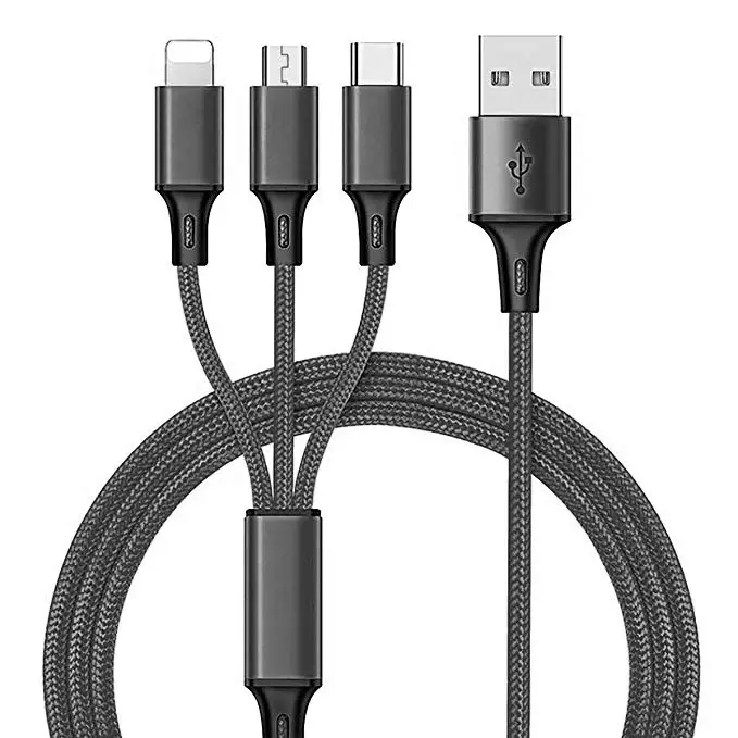 

Hot Sale Charging Usb Data Cable 3 In 1 for Iphone & Micro Usb & Type c, Black, gray, red, blue