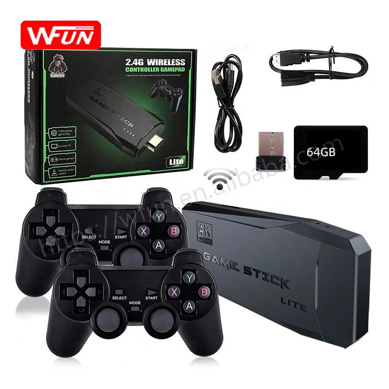 

WFUN Lite 4K HD Video Game Console 2.4G Double Wireless Controller For PS1/FC/GBA Retro TV Dendy Game Console 10000 Games Stick