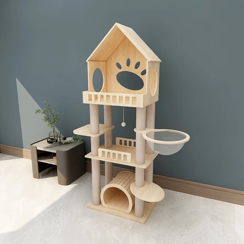 

H-06 PRO Luxury Modern Hot Sell Large High Quality cat Climbing Framee pet supplies pet toy Solid Wood Cat Condo House Cat Tree, Yellow