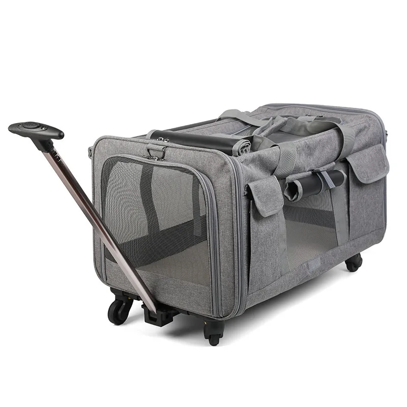 

Airline Travel Pet Carrier Extension Mesh Pet Dog Travel Trolley Detachable Portable Travel Soft Sided Pet Carrier With Wheels