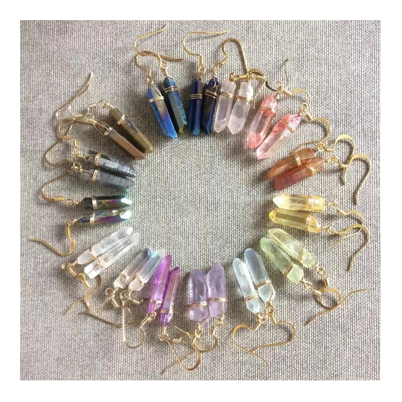 

wholesale Aura Quartz earrings White Quartz raw gemstone earrings Natural crystal drop earrings