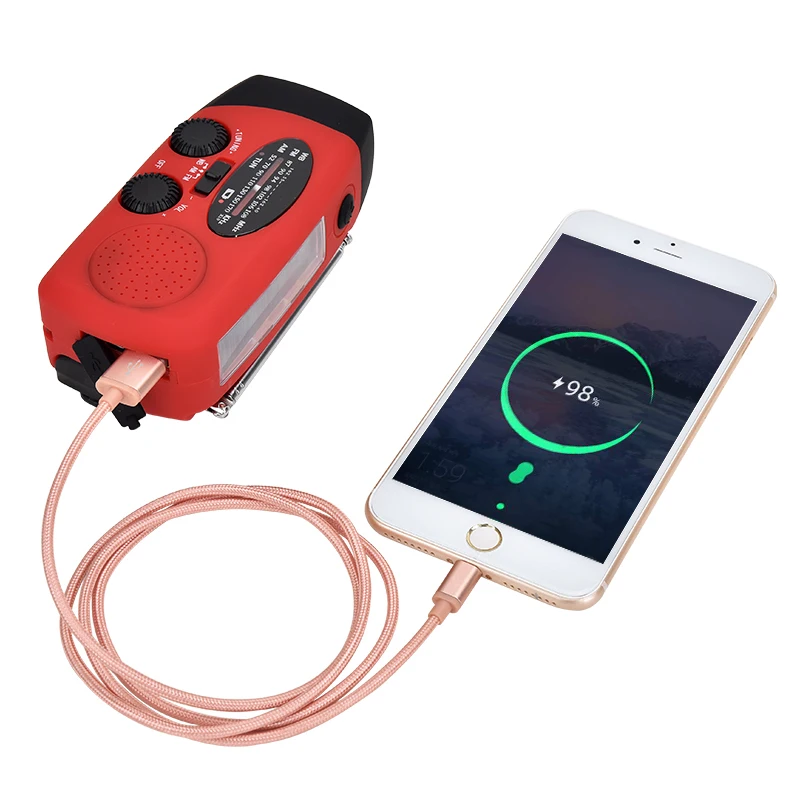 

1200Mah Power Bank Multifunctional Outdoor Mini Emergency Two Way Solar Energy Am Fm Radio, Red