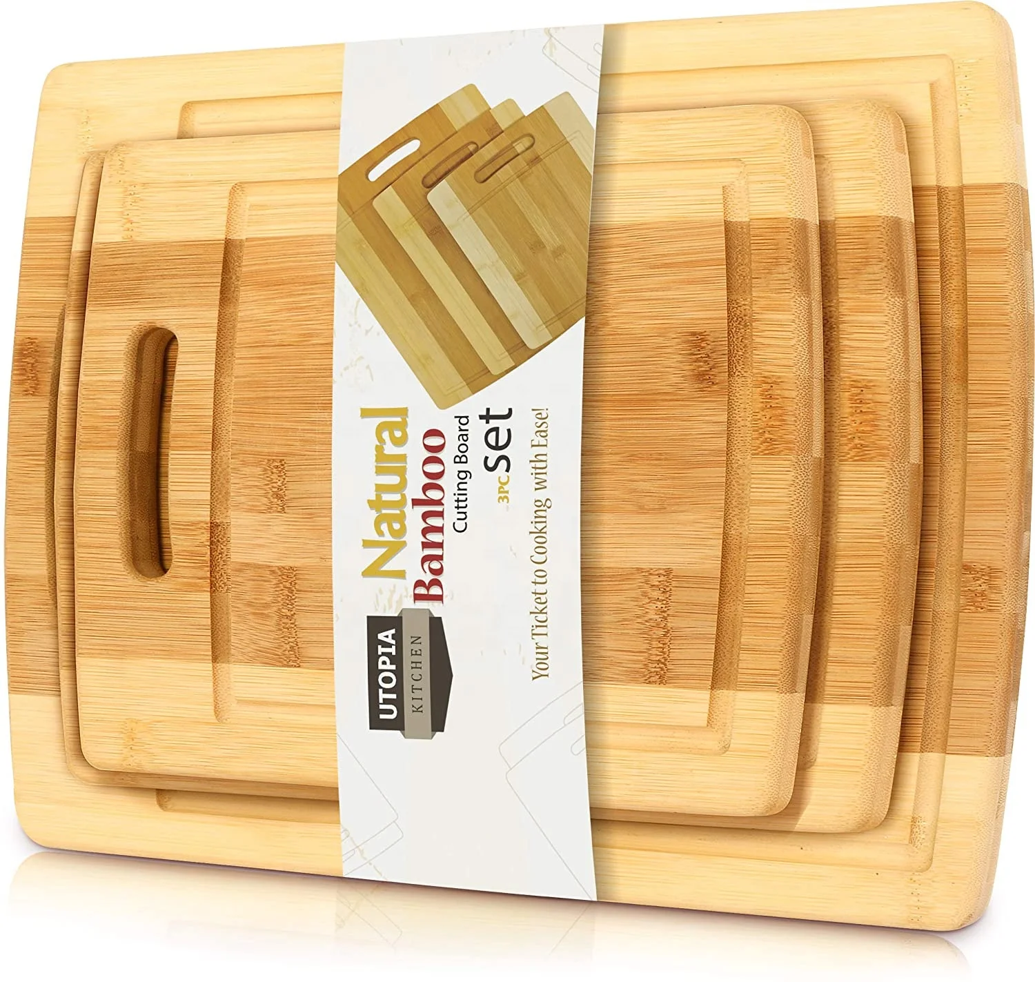 

3 piece organic bamboo cutting board set, Natural