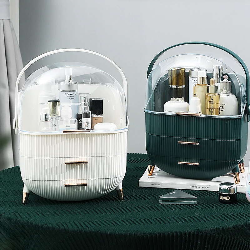 

Professional Large plastic Cosmetic Makeup Organizer Beauty Box Drawers Storage Display Case For Brushes Lipsticks Jewelry, Green,white