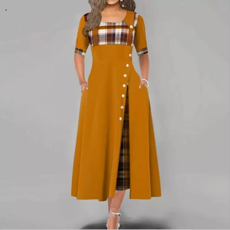 

Clothing Vendors 2021 Women's Contrast Color Long Midi Big Size Dress Office Style High Quality Casual Dresses