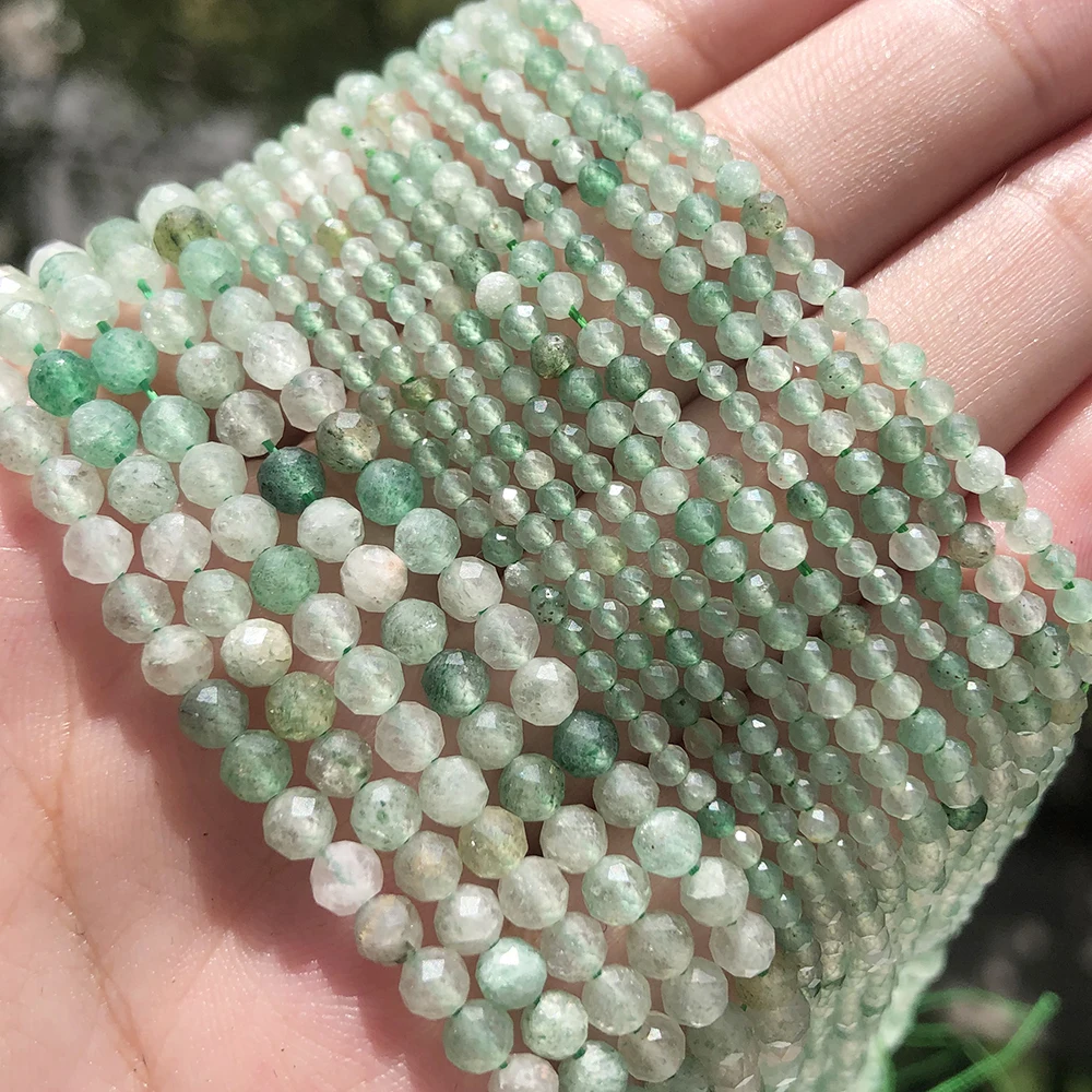 

2/3/4mm Natural Faceted Green Aventurine Jades Stone Beads Small Loose Spacer Beads For Jewelry Making Diy