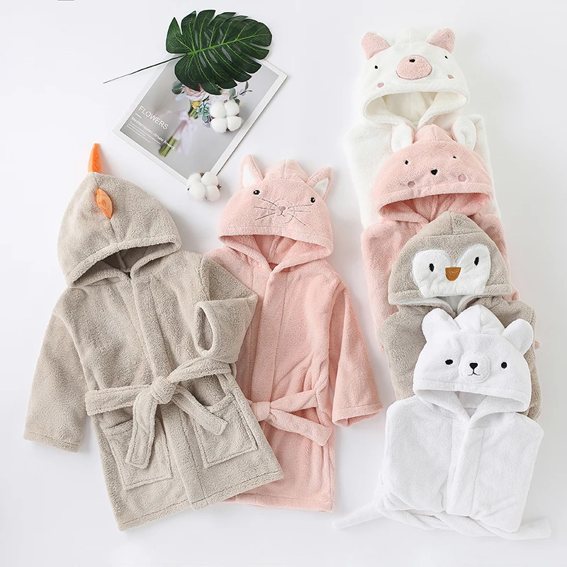 

Kids Robe Flannel Bathrobe After Bath Girls Pajamas Sleepwear Baby Bath Robes With Animal Hood, Like picture or any color as per your needs