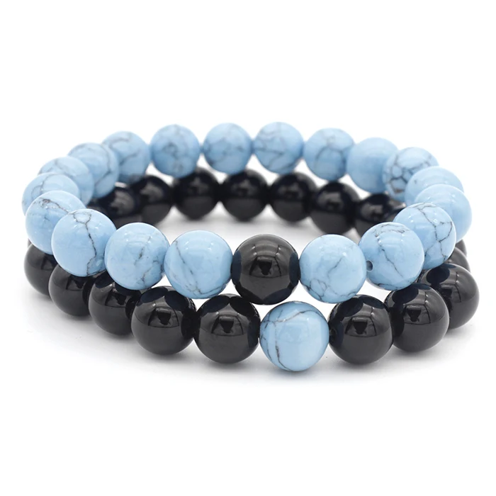 

turkish mens jewelry natural blue turquoise stone bracelet with glass bead, As photos shows