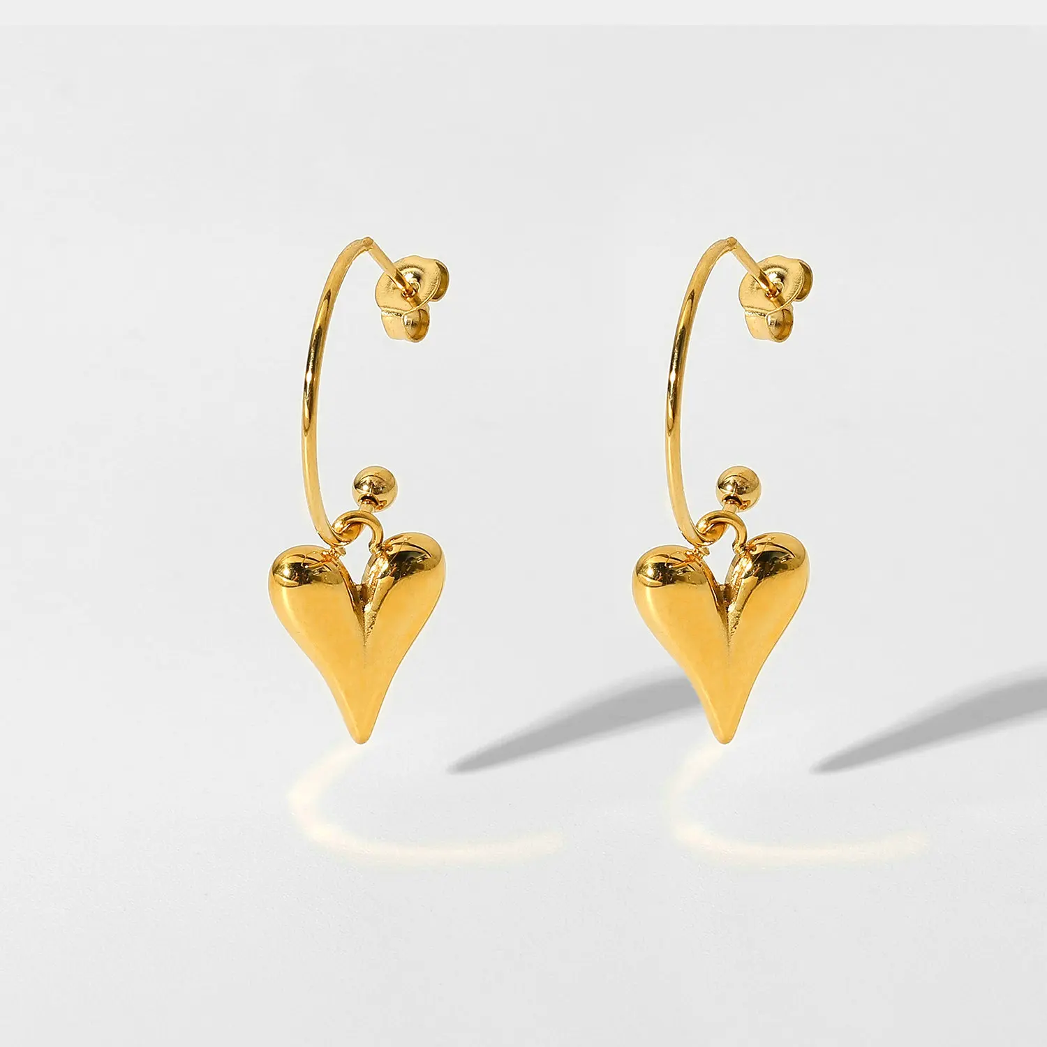 

Trendy Love Heart Pendant Hoop Earrings For Women 18K Gold Plated Stainless Steel Earrings